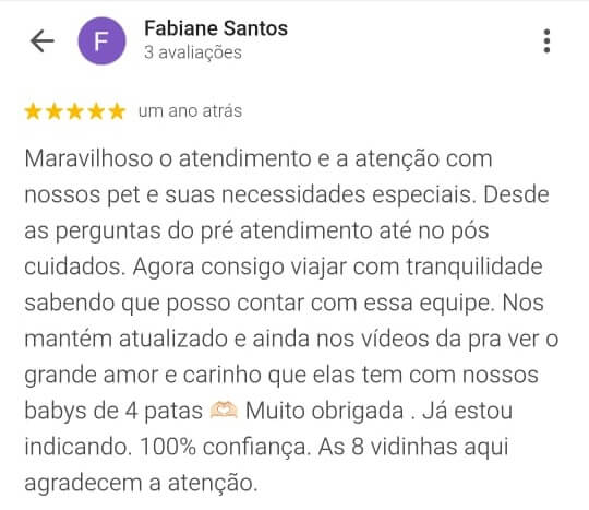 Avaliação positiva da Fabiane