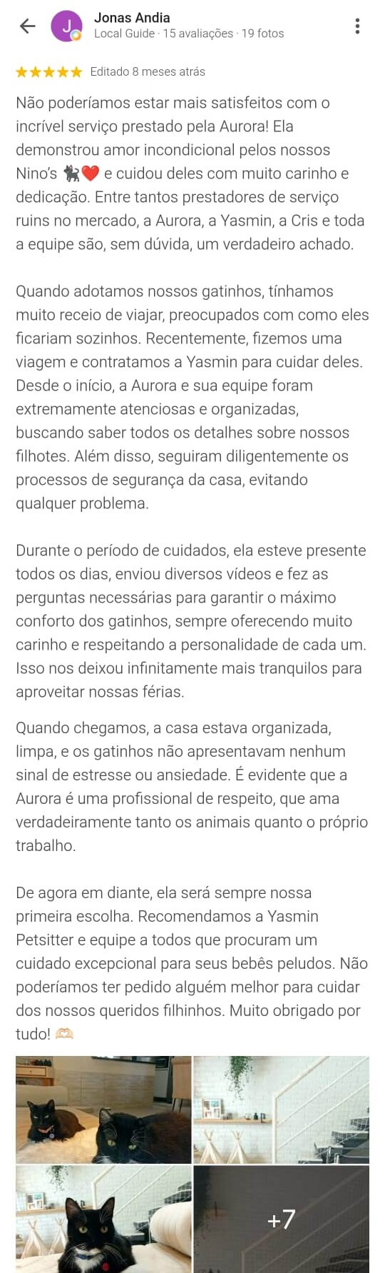 Avaliação positiva do Jônatas