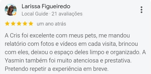 Avaliação positiva da Larissa Figueiredo