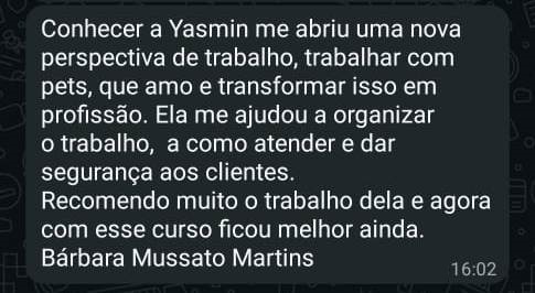 Print do depoimento da Bárbara, uma das mulheres treinadas pela Yasmin
