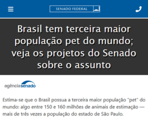 Matéria sobre o crescimento do mercado pet no Brasil